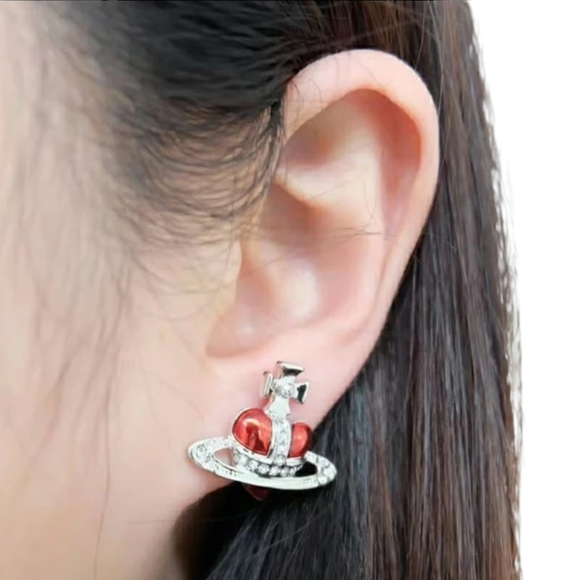 Orb Heart Earrings (red)- one available! - Picture 2 of 4